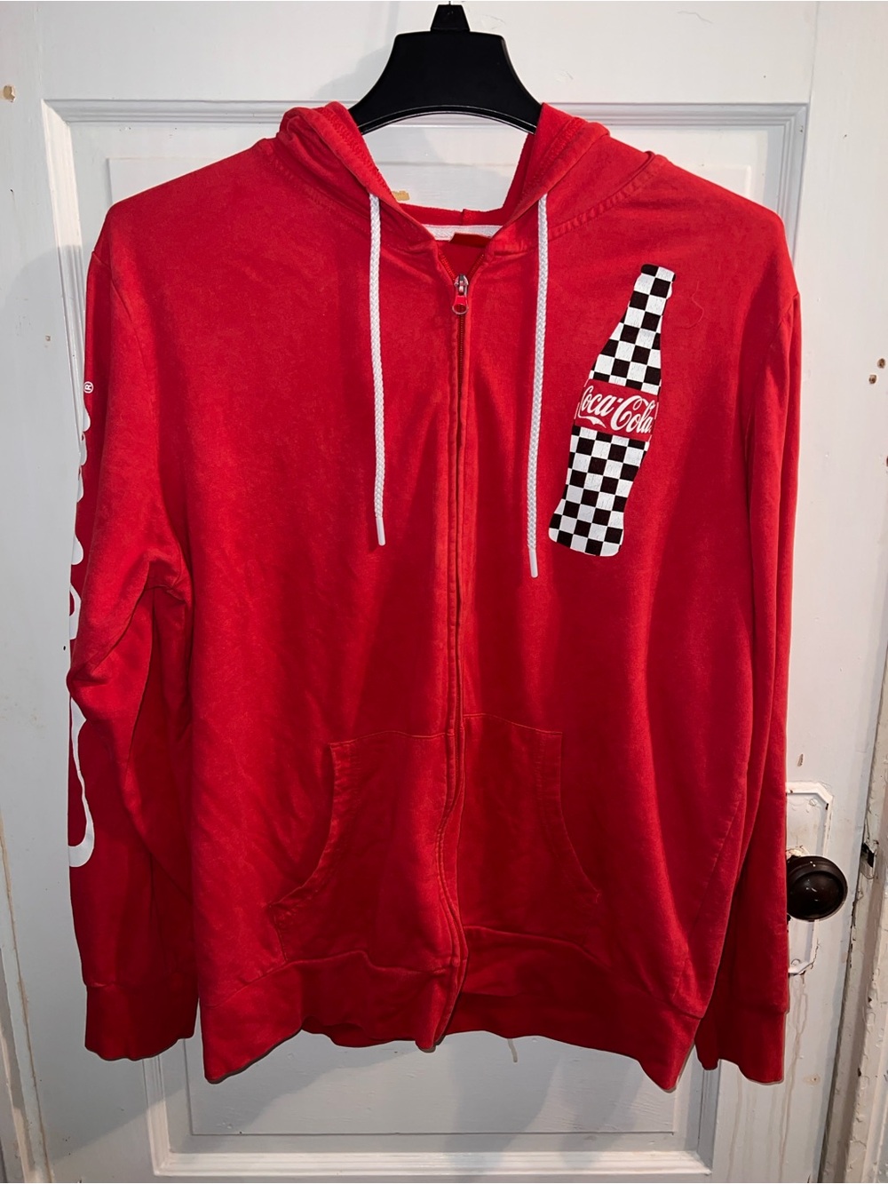 Coca Cola Red Kids Full-Zip Hoodie with Checker Bottle Graphic
